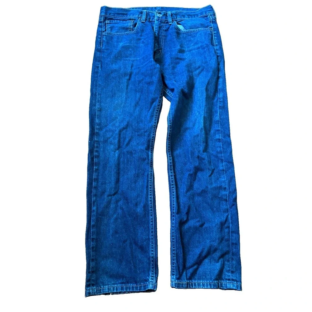 Levis 505 Regular Fit Jeans Mens 34x30 Dark Wash Blue Straight Leg Denim
